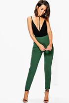 Boohoo Eva Crepe Stretch Skinny Trousers Khaki