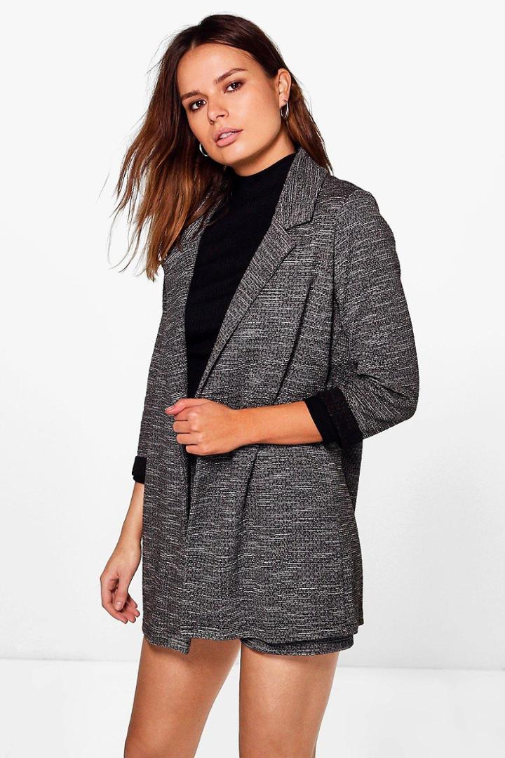 Boohoo Emma Textured Marl Tailored Blazer Grey