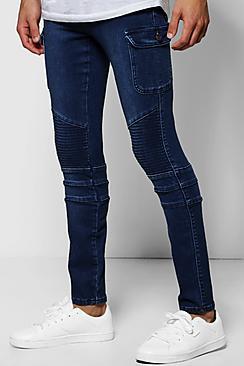 Boohoo Skinny Fit Biker Jeans With Cargo Detailing