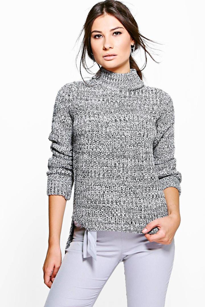 Boohoo Alexis Marl Knit Step Hem Jumper Charcoal