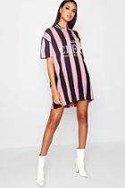 Boohoo Beth Slogan Stripe Football T-shirt Dress