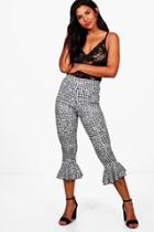 Boohoo Georgia Gingham Floral Ruffle Hem Trousers Black