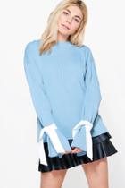Boohoo Jennifer Contrast Tie Cuff Rib Knit Jumper Blue