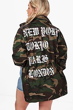 Boohoo Plus Olivia Printed Back Camo Jacket