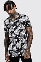 Boohoo Mono Floral Print Short Sleeve Revere Shirt