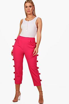 Boohoo Plus Woven Pom Pom Slim Leg Trousers