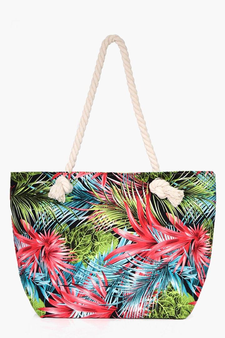 Boohoo Lydia Palm Print Beach Bag Pink
