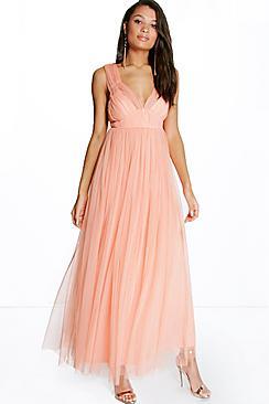Boohoo Boutique Anya Seam Detail Tulle Maxi Dress