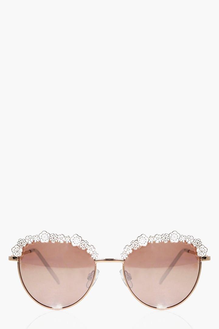Boohoo Floral Enamel Retro Sunglasses Gold