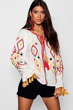 Boohoo Kimberley Embroidered Woven Smock Top