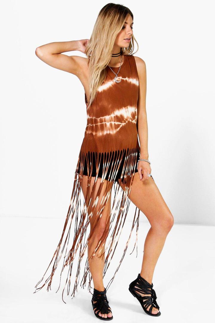 Boohoo Violet Tie Dye Maxi Tassel Top Spice