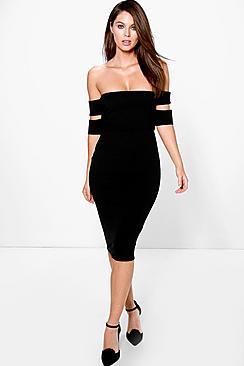 Boohoo Ana Off The Shoulder Cut Out Midi Dress