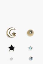 Boohoo Mya Moon & Star Mixed Earrings 5 Pack Gold