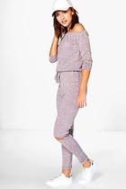 Boohoo Annabelle Bardot Drawstring Slit Knee Jumpsuit