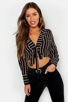 Boohoo Petite Woven Cropped Tie Front Shirt