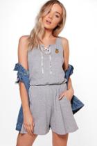 Boohoo Jane Pineapple Embroidered Casual Playsuit Grey
