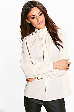 Boohoo Emma Funnel Neck Woven Blouse