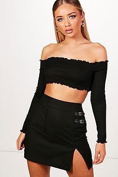 Boohoo Alice Woven Buckle Side Pocket Mini Skirt