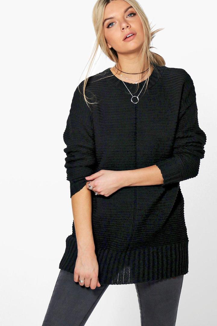 Boohoo Issy Chunky Rib Oversized Jumper Black