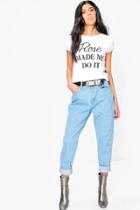Boohoo Kate 30' Leg Mid Rise Boyfriend Jeans Blue