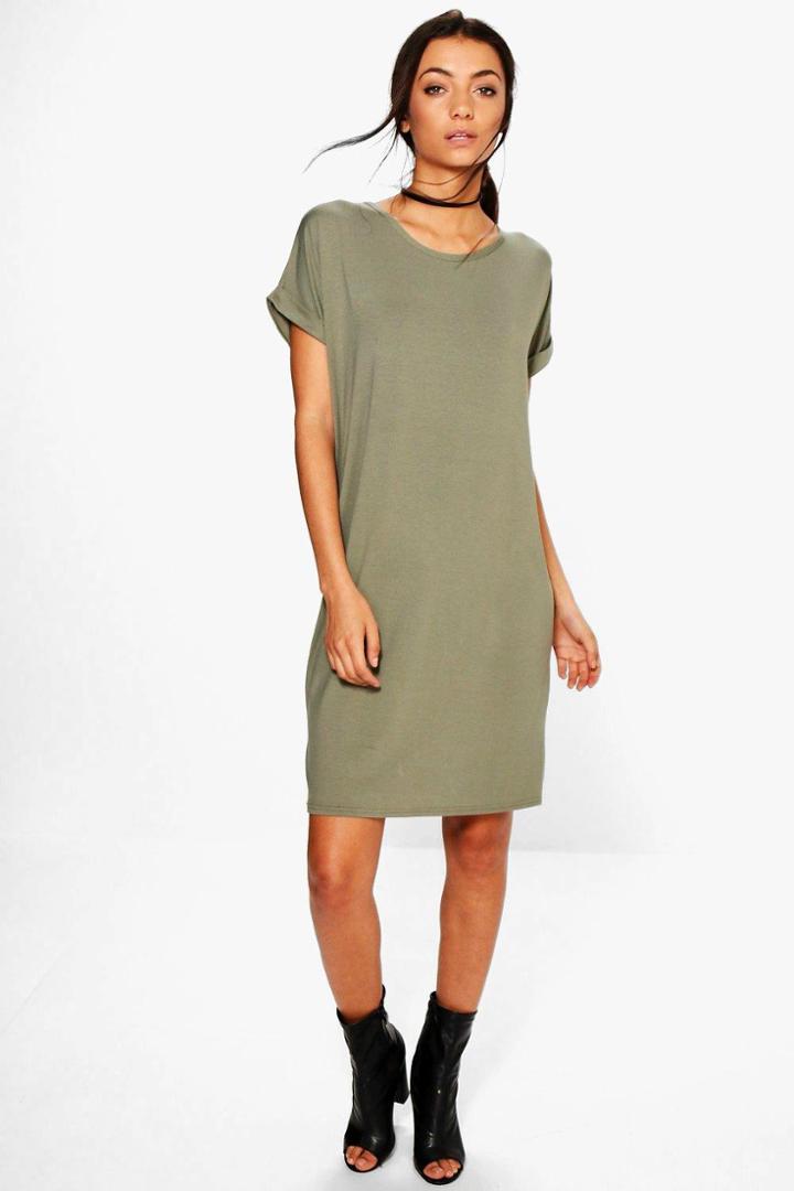 Boohoo Tall Haidee Oversized T-shirt Dress Khaki