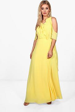 Boohoo Plus Beth Ruffle Cold Shoulder Wrap Maxi Dress