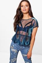 Boohoo Lorna Metallic Ruffle Peplum Mesh Tee