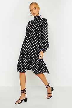 Boohoo Shirred Neck Keyhole Printed Midi Dress