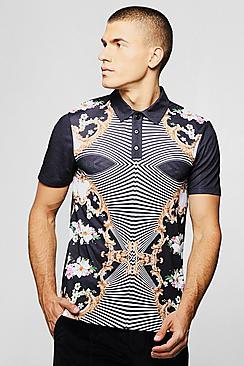 Boohoo Party Renaissance Stripe Print Polo