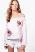 Boohoo Emily Off The Shoulder Embroidered Top