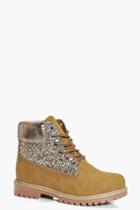 Boohoo Frankie Glitter Panel Hiker Boot Sand