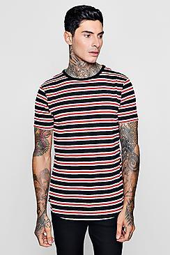 Boohoo Longline Stripe T-shirt With Curve Hem