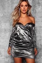 Boohoo Plus Metallic Bardot Wrap Dress