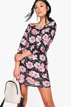Boohoo Alena Printed 3/4 Sleeved Bodycon Dress