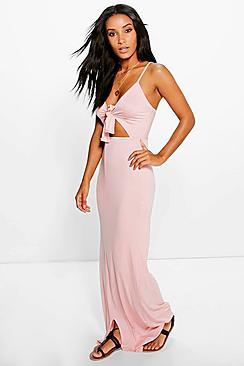 Boohoo Amy Knot Front Strappy Midi Dress