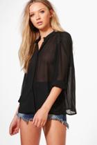 Boohoo Lucy Button Through Pleated Back Blouse Black