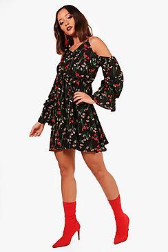 Boohoo Harriet Cold Shoulder Floral Printed Dress