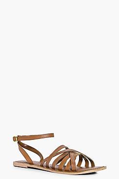 Boohoo Tia Cross Wrap Strap Leather Sandal