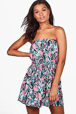 Boohoo Rachel Leaf Print Pull Over Beach Dress