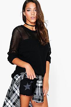 Boohoo Abigail Mesh Detail Fisherman Jumper