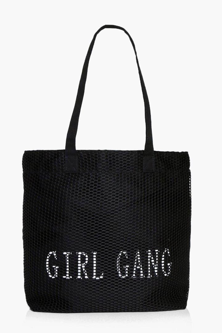 Boohoo Macey Mesh Slogan Shopper Black