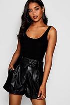 Boohoo High Waisted Tie Belt Leather Look Shorts