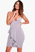 Boohoo North Strappy Frill Scuba Bodycon Dress Silver