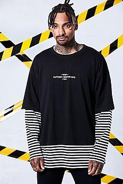 Boohoo Loose Fit  Double Layer Long Sleeve Printed Tee