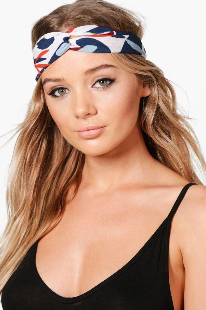 Boohoo Ivy Abstract Print Knotted Turban Headband Navy