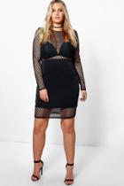 Boohoo Jordyn Fishnet Panelled Long Sleeve Dress Black