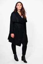 Boohoo Plus Rosie Wool Look Wrap Front Coat Black