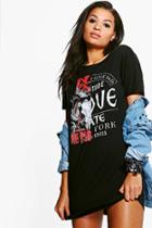 Boohoo Elle Spliced Printed Slash Back T-shirt Dress Black
