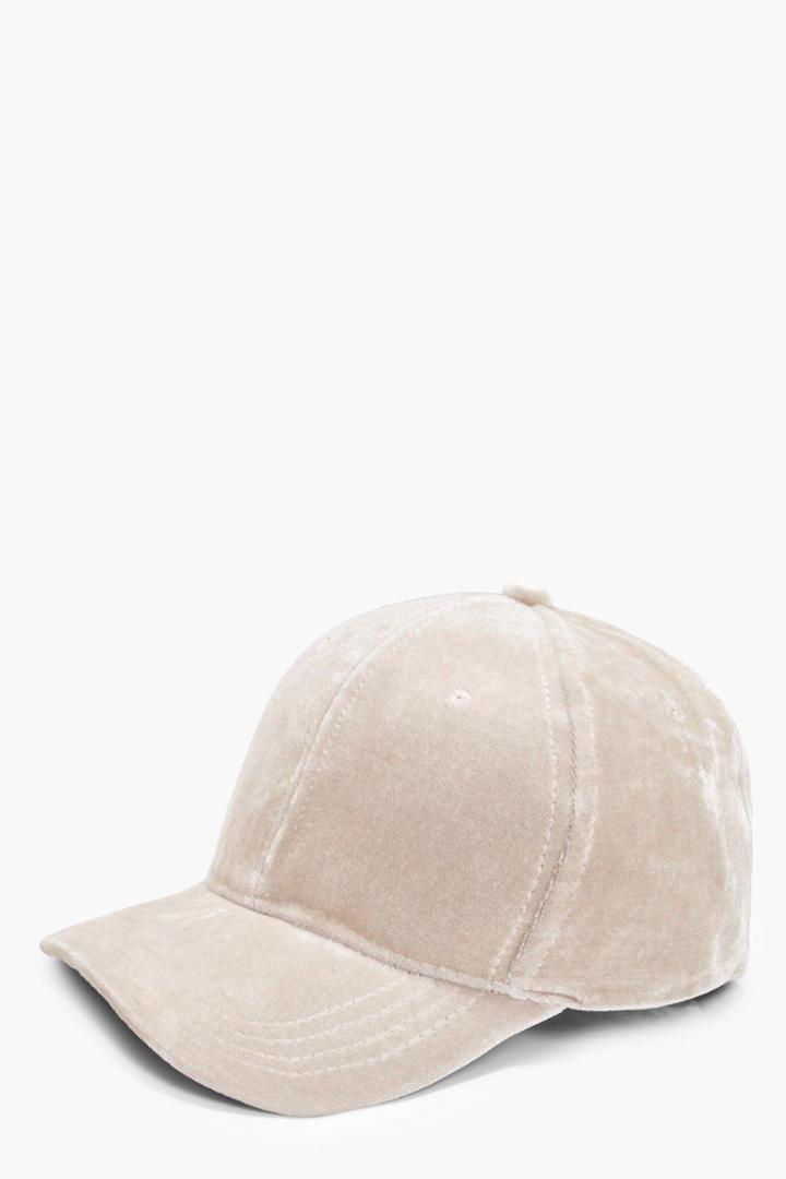 Boohoo Sarah Velvet Baseball Cap Cream