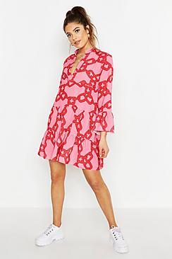 Boohoo Woven Chain Print Smock Dress
